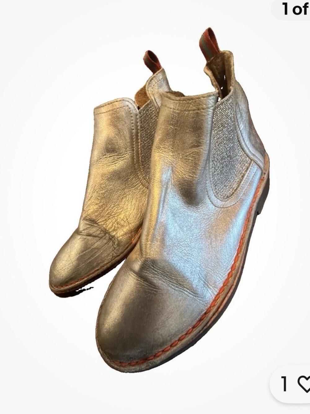 Penelope Chilvers Metallic Silver Slip-On Leather  sz 7  Boots with tire treads
